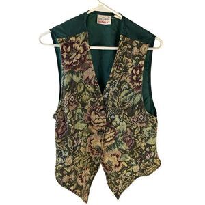 Denim Republic green Tapestry xl vest 90’s metal buttons vintage